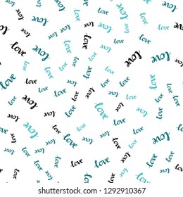 Light Green vector seamless background with words of love. Colorful illustration with quote LOVE YOU in celebration style. Template for business cards, websites.