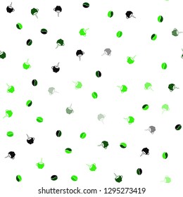 Light Green vector seamless background with coffee, beans. Gradient illustration with set of mugs, beans. Pattern for ad, booklets, leaflets of restaurants.