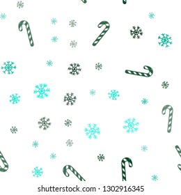 Light Green vector seamless background with sweet xmas lollipops.