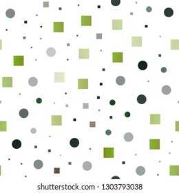 Light Green vector seamless background with circles, rectangles. Illustration with set of shining colorful abstract circles, cubes. Pattern for design of fabric, wallpapers.