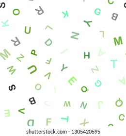 Light Green vector seamless background with signs of alphabet. Colored alphabet signs with gradient on white background. Design for wallpaper, fabric makers.