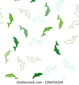 Light Green vector seamless background with dolphins. Natural illustration with sea dolphins. Natural design for wallpapers.