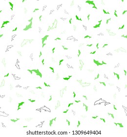 Light Green vector seamless background with dolphins. Decorative design in natural style with sea dolphins. Pattern for marine leaflets.