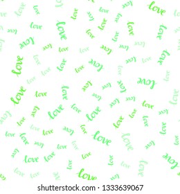 Light Green vector seamless background with words of love. Phrase LOVE YOU with colorful gradient in abstract style. Template for business cards, websites.