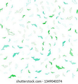 Light Green vector seamless background with dolphins. Isolated sea dolphins on white background. Natural design for wallpapers.