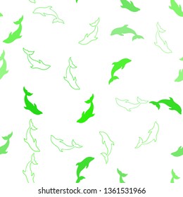 Light Green vector seamless background with dolphins. Shining illustration of colorful gradient sea dolphins. Natural design for wallpapers.