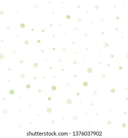 Light Green vector seamless background with triangles, circles, cubes. Circles, lines, rhombus with colorful gradient. Pattern for design of fabric, wallpapers.