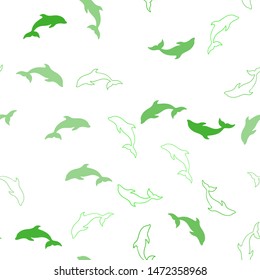 Light Green vector seamless background with dolphins. Natural illustration with sea dolphins. Pattern for websites of animals.