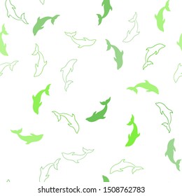 Light Green vector seamless background with dolphins. Natural illustration with sea dolphins. Natural design for wallpapers.