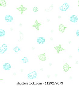 Light Green vector seamless cover with cuisine gourmet. Glitter abstract sketch with gourmet food. Design for ad, poster, banner of cafes or restaurants.