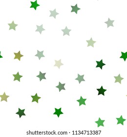 Light Green vector seamless cover with small and big stars. Glitter abstract illustration with colored stars. Best design for your ad, poster, banner.