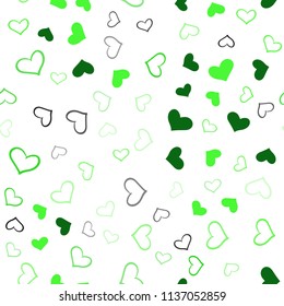 Light Green vector seamless cover with Shining hearts. Illustration with hearts in love concept for valentine's day. Pattern for carnival, festival romantic leaflets.