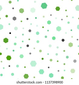 Light Green vector seamless cover with set of hexagons. Colorful hexagons on white backdrop. Pattern for texture of wallpapers.