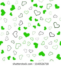 Light Green vector seamless cover with Shining hearts. Blurred decorative design in doodle style with hearts. Template for Valentine's greeting postcards.