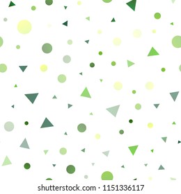Light Green vector seamless cover in polygonal style with circles. Illustration with set of colorful circles, triangles. Pattern for design of window blinds, curtains.