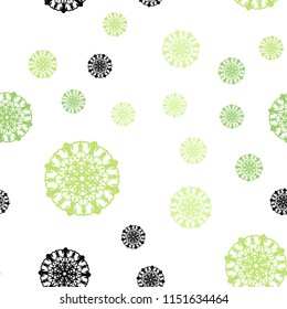 Light Green vector seamless cover with beautiful snowflakes. Glitter abstract illustration with crystals of ice. Pattern for design of fabric, wallpapers.