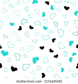 Light Green vector seamless cover with Shining hearts. Beautiful colored illustration with hearts in celebration style. Template for Valentine's greeting postcards.
