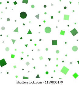 Light Green vector seamless cover in polygonal style with circles. Illustration with colorful circles, triangles, rectangles. Pattern for design of fabric, wallpapers.