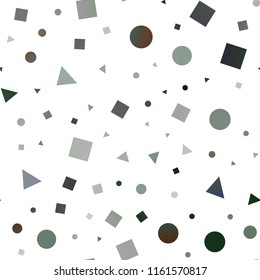 Light Green vector seamless cover in polygonal style with circles. Illustration with set of colorful circles, triangles, squares. Template for business cards, websites.