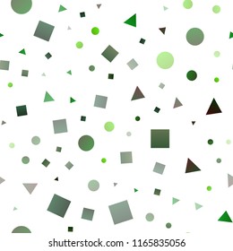 Light Green vector seamless cover in polygonal style with circles. Illustration with colorful circles, triangles, rectangles. Trendy design for wallpaper, fabric makers.