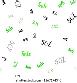 Light Green vector seamless cover with symbols of 50 % sales. Shining colorful illustration with isolated selling prices. Template for season sales, shopping ads.