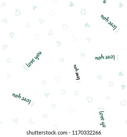 Light Green vector seamless cover with Shining hearts. Decorative shining illustration with hearts on abstract template. Pattern for marriage gifts, congratulations.