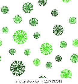 Light Green vector seamless cover with beautiful snowflakes. Modern geometrical abstract illustration with crystals of ice. Pattern for trendy fabric, wallpapers.