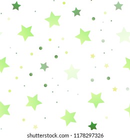 Light Green vector seamless cover with small and big stars. Decorative shining illustration with stars on abstract template. The pattern can be used for websites.