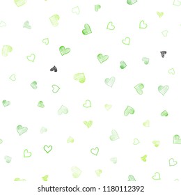 Light Green vector seamless cover with Shining hearts. Beautiful colored illustration with hearts in celebration style. Design for ad, poster, banner of Valentine Day.