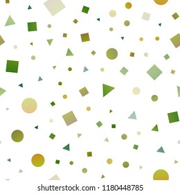 Light Green vector seamless cover in polygonal style with circles. Illustration with colorful circles, triangles, rectangles. Template for business cards, websites.
