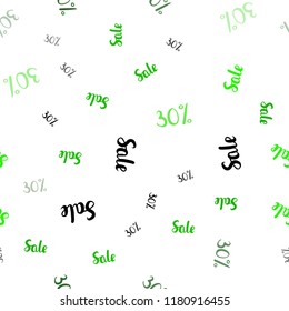 Light Green vector seamless cover with symbols of 30% sales. Shining colorful illustration with isolated selling prices. Backdrop for ads, leaflets of Black Friday.