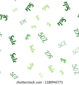 Light Green vector seamless cover with symbols of 50 % sales. Illustration with signs of sales on abstract template. Backdrop for super sales on Black Friday.