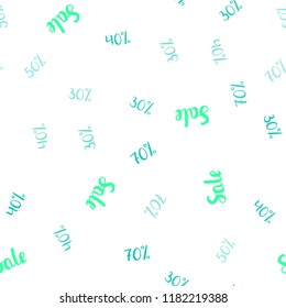 Light Green vector seamless cover with symbols of 30, 40, 50 % sales. Colorful set of  percentage signs in simple style. Backdrop for mega promotions, discounts.