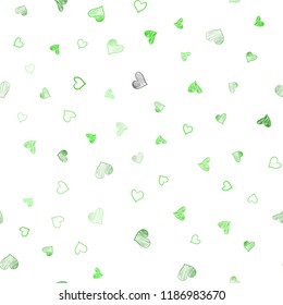 Light Green vector seamless cover with Shining hearts. Hearts on blurred abstract background with colorful gradient. Pattern for carnival, festival romantic leaflets.