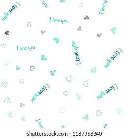 Light Green vector seamless cover with Shining hearts. Decorative shining illustration with hearts on abstract template. Template for Valentine's greeting postcards.