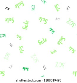 Light Green vector seamless cover with symbols of 30 % sales. Colored words of sales with gradient on white background. Backdrop for ads, leaflets of Black Friday.
