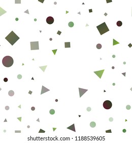 Light Green vector seamless cover in polygonal style with circles. Illustration with set of colorful circles, triangles, squares. Design for textile, fabric, wallpapers.