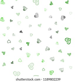 Light Green vector seamless cover with Shining hearts. Glitter abstract illustration with colorful hearts in romantic style. Pattern can be used for valentine's ad, booklets.