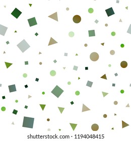 Light Green vector seamless cover in polygonal style with circles. Illustration with colorful circles, triangles, rectangles. Pattern for design of window blinds, curtains.