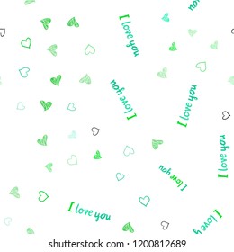 Light Green vector seamless cover with Shining hearts. Blurred decorative design in doodle style with hearts. Beautiful design for your business advert of anniversary.