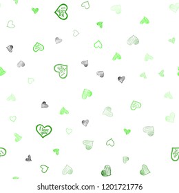Light Green vector seamless cover with Shining hearts. Blurred decorative design in doodle style with hearts. Design for ad, poster, banner of Valentine Day.