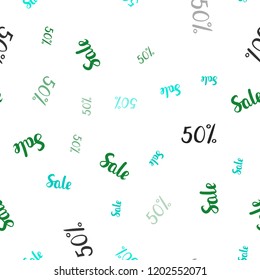 Light Green vector seamless cover with symbols of 50 % sales. Gradient illustration with discount signs on white backdrop. Backdrop for mega promotions, discounts.