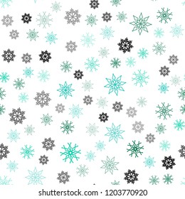 Light Green vector seamless cover with beautiful snowflakes. Modern geometrical abstract illustration with crystals of ice. Trendy design for wallpaper, fabric makers.