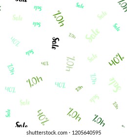 Light Green vector seamless cover with symbols of 40 % sales. Colorful set of  percentage signs in simple style. Design for business ads, commercials.