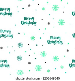 Light Green vector seamless cover with beautiful snowflakes. Shining colorful illustration with snow on abstract template. Trendy design for wallpaper, fabric makers.