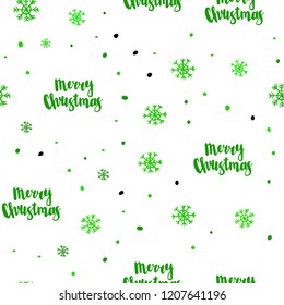 Light Green vector seamless cover with beautiful snowflakes. Shining colorful illustration with snow on abstract template. Pattern for design of fabric, wallpapers.