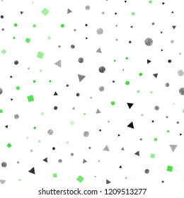 Light Green vector seamless cover with polygonal style with circles. Illustration with set of colorful circles, triangles, squares. Pattern for design of fabric, wallpapers.