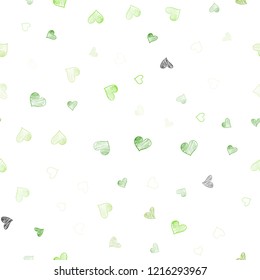 Light Green vector seamless cover with Shining hearts. Glitter abstract illustration with colorful hearts in romantic style. Pattern can be used for valentine's ad, booklets.