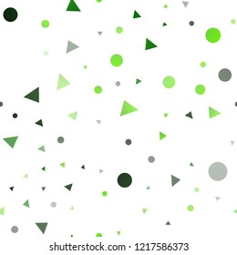 Light Green vector seamless cover in polygonal style with circles. Decorative design in abstract style with lines, dots. Pattern for design of fabric, wallpapers.