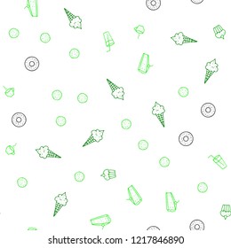 Light Green vector seamless cover with cuisine gourmet. Beautiful colored illustration with food in doodle style. Pattern for menu of cafes, bars, restaurants.